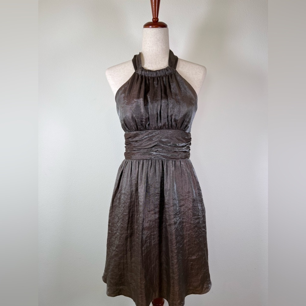 Adrianna Papell Boutique Halter Dress‎ Metallic Size 6 Brown Mini Formal Dance